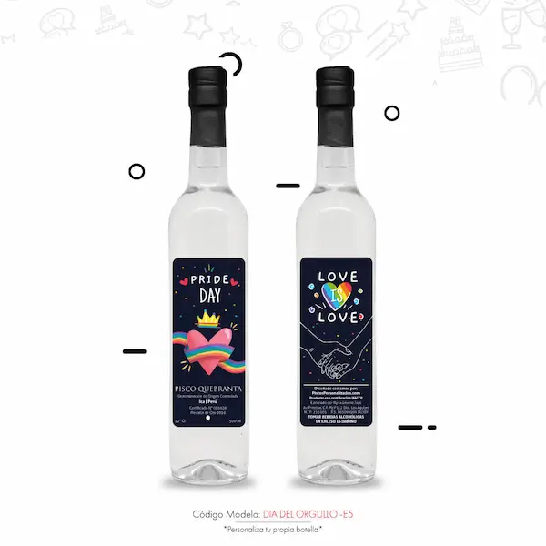 Pisco con etiqueta diseño gay