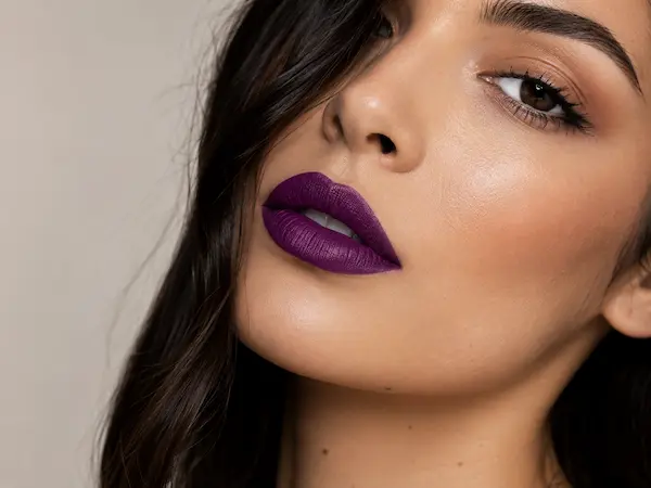 Labios morados con acabado definido