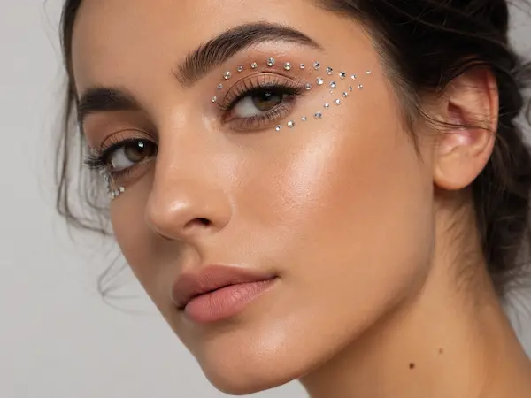Pedrería alrededor de los ojos maquillaje pride